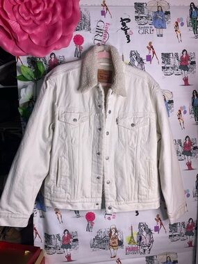Levi's White Sherpa-Lined Denim Trucker Jacket